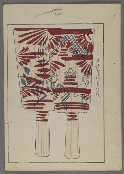 Japanische Spielzeuge, aus Unai no tomo (Ein Kinderfreund) von Shimizu Seifu, 1891-1923. Hanetsuki-Schläger mit Szenen. von Shimizu Seifu